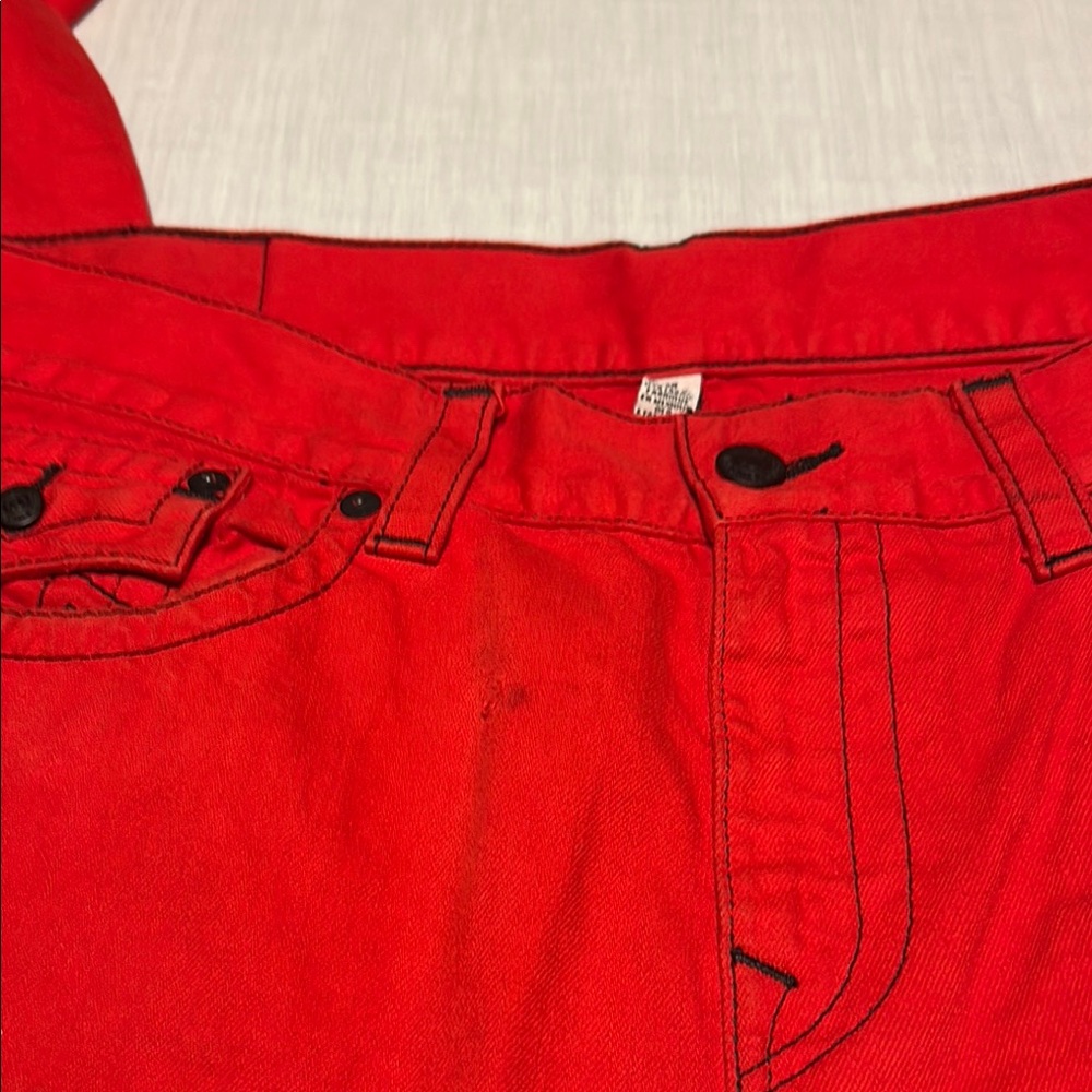 True Religion Red Straight Jeans Vibrant Denim - Picture 4 of 15